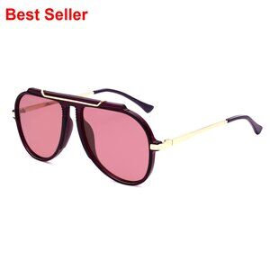 Retro Oversized Aviator Sunglasses UV400 Protection Vintage Square Frame